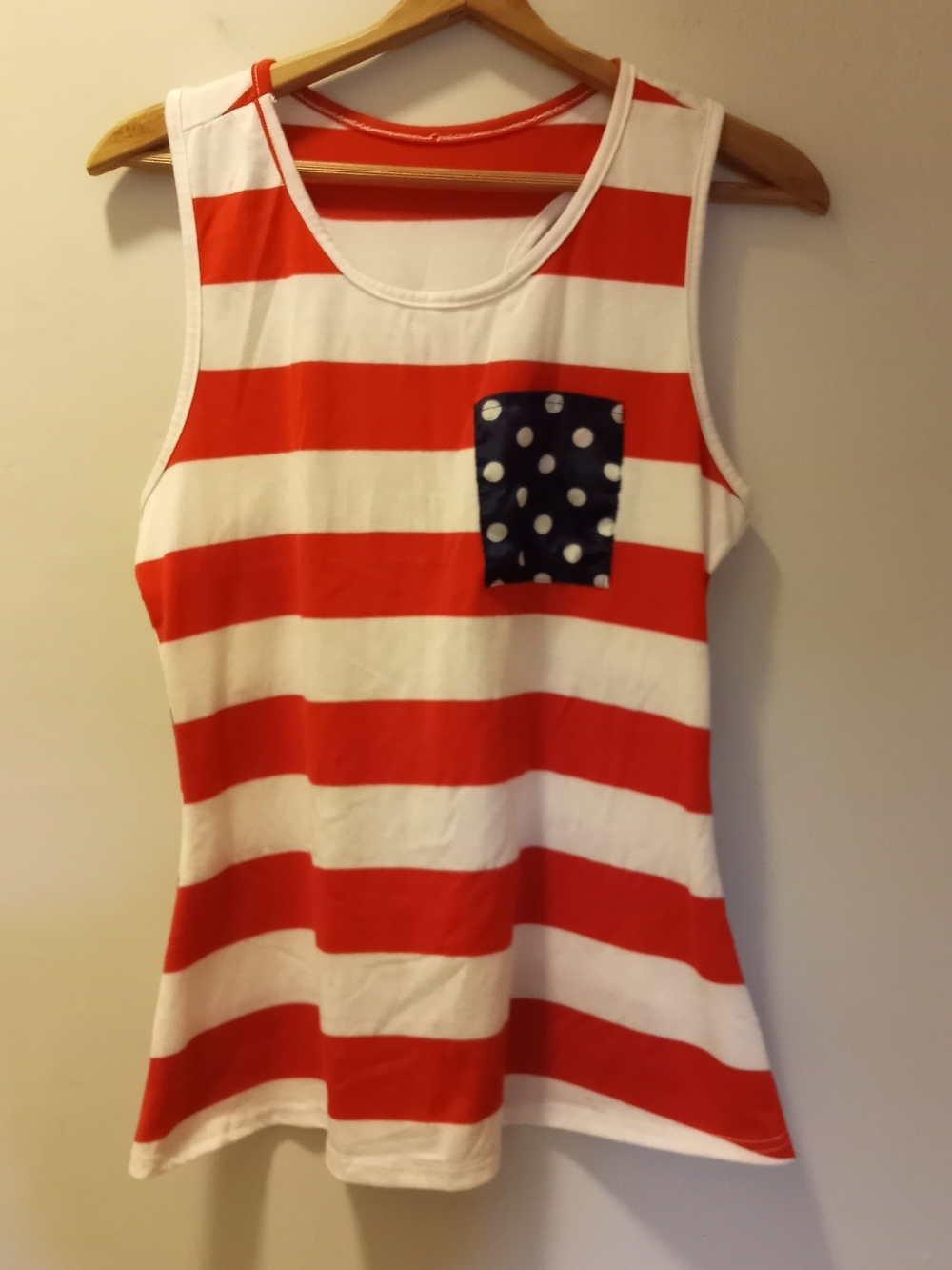 Red & White Striped Tank with Navy Polka Dot Pocket ~ Free Shipping! ☆